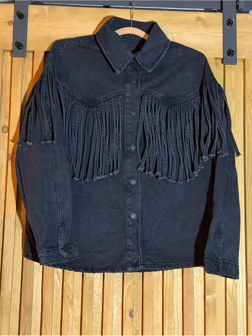 Piombo Black Fringe Denim Jacket - Women NWT Med